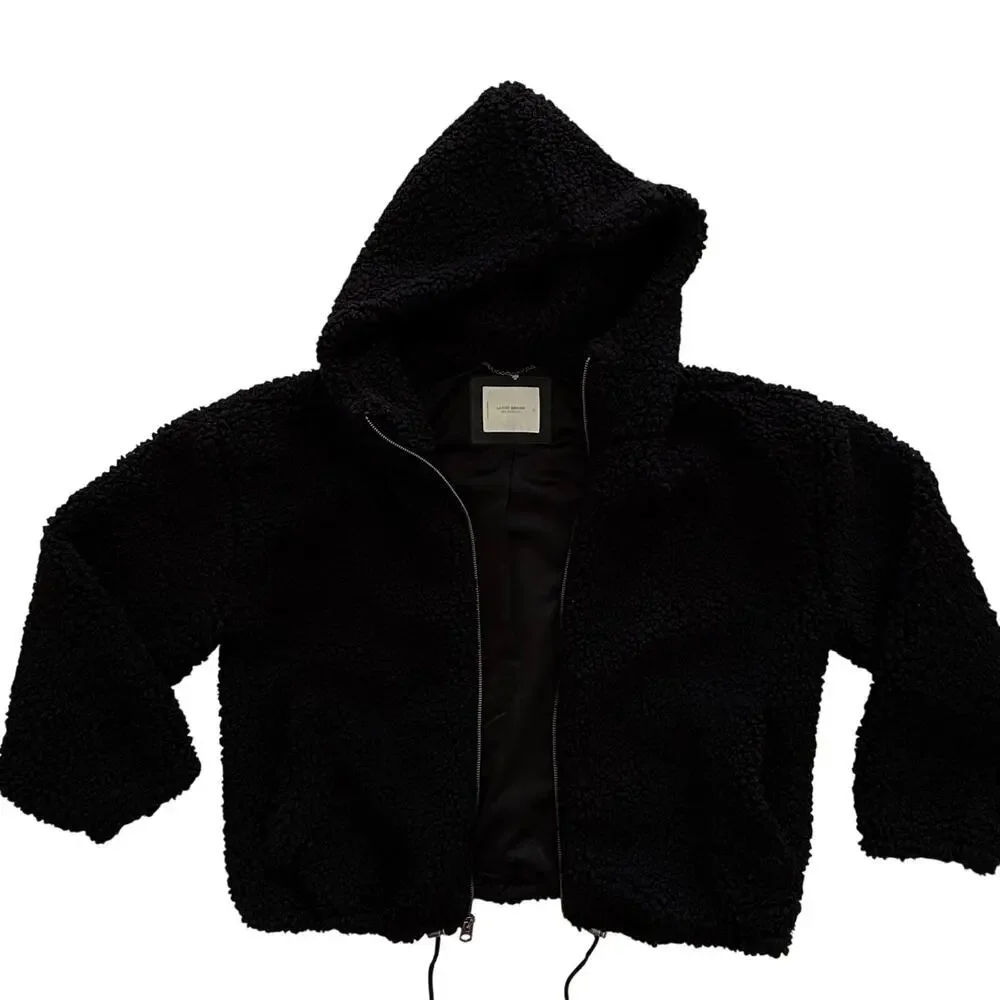 Lucky Brand Black Teddy Sherpa Hooded Jacket Women’s L Oversized Full Zip Cozy - Picture 16 of 16